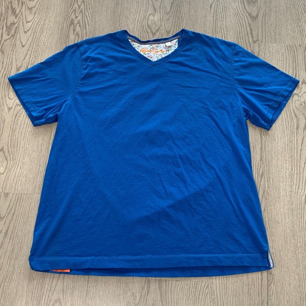 Robert Graham‎ Classic Fit V-Neck Tee Blue Short Sleeve Cotton 2XL Casual